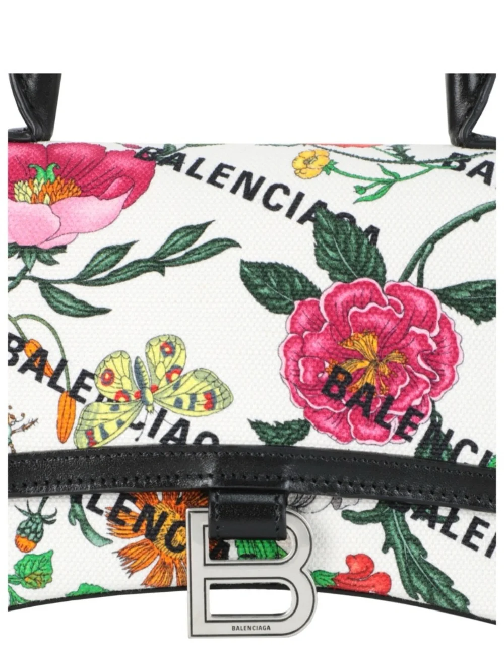Gucci Floral Print Top-Handle Crossbody Bag in White, Black, Pink, Green.